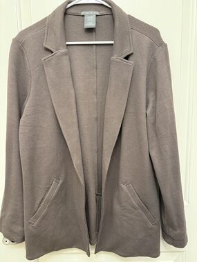 Matty M Taupe Open-Front Knit Blazer